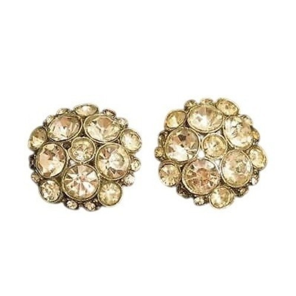 Large Vintage Art Deco Sparkling Clear Rhinestone Pot Metal Silver‎ Buttons F510